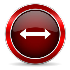 arrow red circle glossy web icon, round button with metallic border