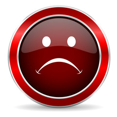cry red circle glossy web icon, round button with metallic border