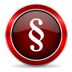 paragraph red circle glossy web icon, round button with metallic border