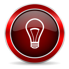 bulb red circle glossy web icon, round button with metallic border
