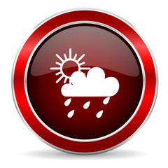 rain red circle glossy web icon, round button with metallic border