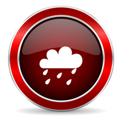 rain red circle glossy web icon, round button with metallic border
