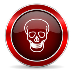 skull red circle glossy web icon, round button with metallic border