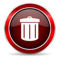 recycle red circle glossy web icon, round button with metallic border