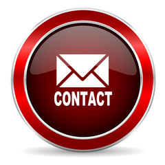 email red circle glossy web icon, round button with metallic border