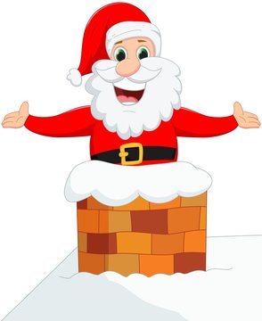 Happy Santa Claus down chimney