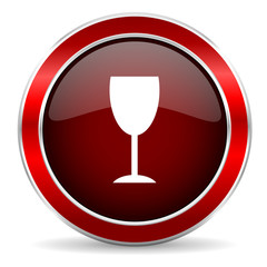 alcohol  red circle glossy web icon, round button with metallic border