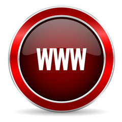 www red circle glossy web icon, round button with metallic border