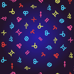 Fototapeta na wymiar zodiac signs pattern in dark blue background