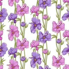 Fototapeta na wymiar Margeary Pink and Purple Floral Seamless Pattern
