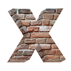 One letter from old brick alphabet set, isolated on white. Computer generated 3D photo rendering.