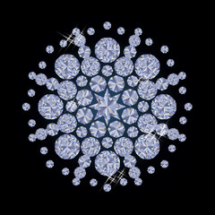 Shiny diamonds Christmas snowflake, vector illustration