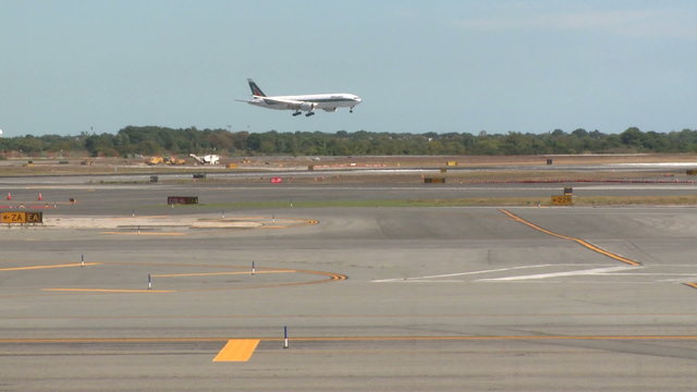 Plane lands on runway