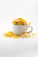 Cereal in White Cup with Wood Spoon, Healthy Breakfast