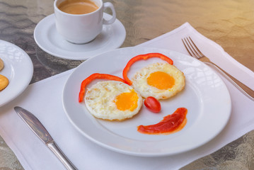 Happy Face Frying Eggs breakfast with coffee