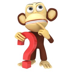 3d funny monkey with red question mark