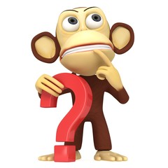 3d funny monkey with red question mark