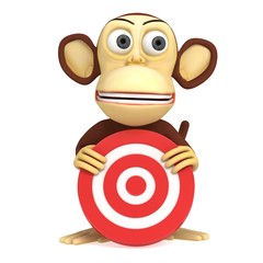 3d funny monkey with red aim target