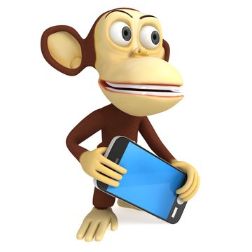 3d funny monkey with smart phone