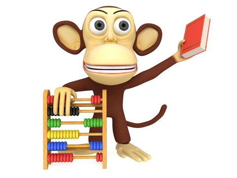 3d funny monkey with abacus and book
