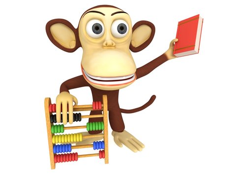 3d funny monkey with abacus and book