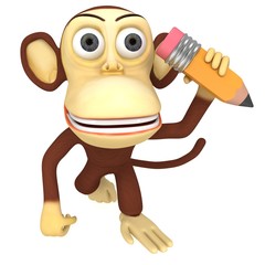 3d funny monkey with pencil