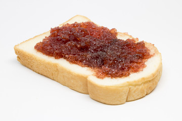 Bread with jam strawberry berries with white isolated background