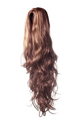 Naklejka premium long curly brown wig on a white background