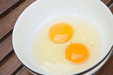 raw egg yolk on the dish on table
