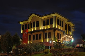 Ottoman Houses in Eskisehir blue evening, Odun Pazari Turkey