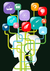 Girl and science symbols on icons