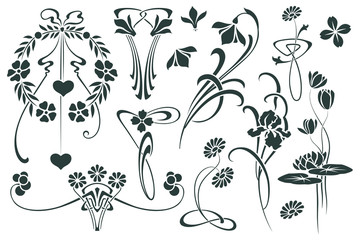 Obraz premium Vector set flower vignette on different versions