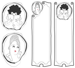 Vector stock illustration. The charming faces of the girls, and