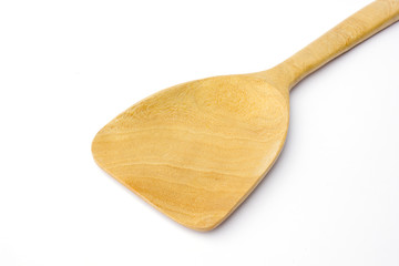 Wooden spade of frying pan isolated on white background