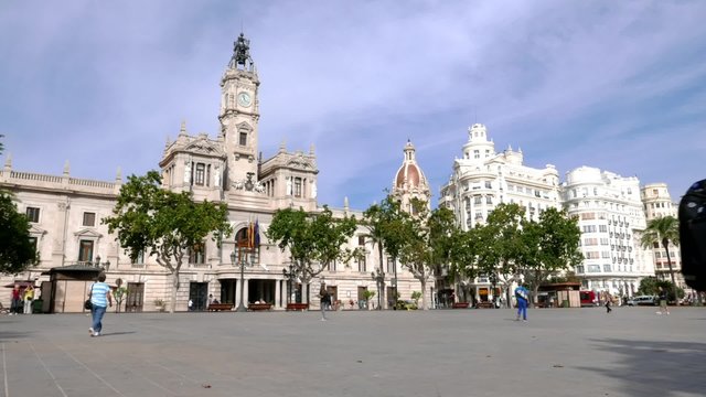 Time Lapse of the City Hall Plaza in Valencia, Spain.