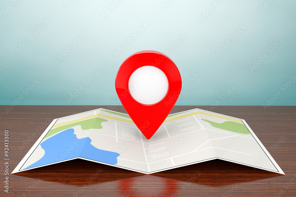 Leinwandbilder Old Style Photo. Folded Abstract Navigation Map with Target Pin