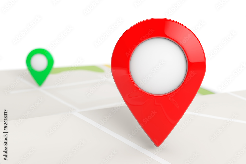 Poster folded abstract navigation map with target pin