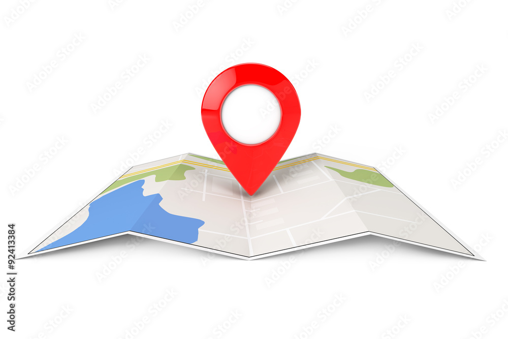 Poster folded abstract navigation map with target pin