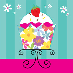 cute cupcake with flowers on cup design vector illustrator Design. EPS 10 & HI-RES JPG Included 