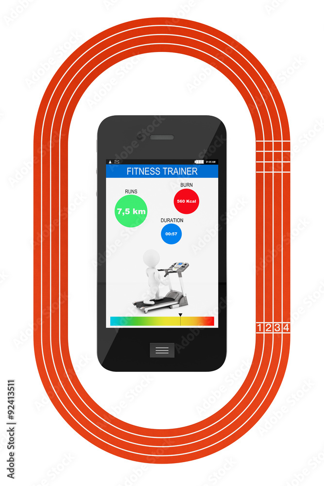 Poster mobile phone with fitness tracker application and running track