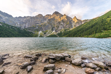 Beautiful scenery of Tatra mountains and lake in Poland - obrazy, fototapety, plakaty