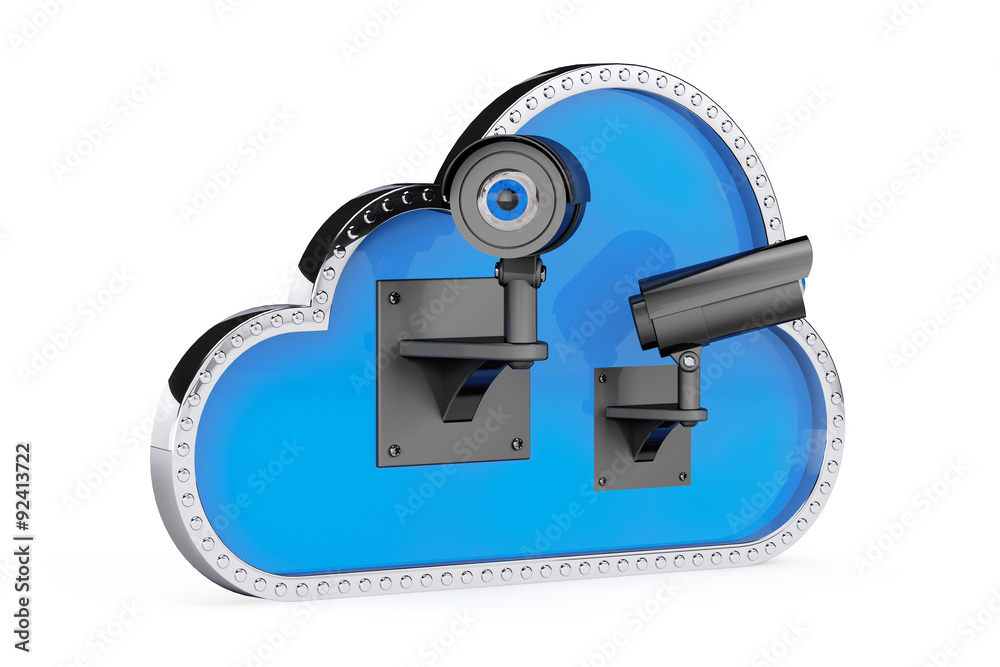 Aufkleber Internet Security Concept. 3d Cloud with Security Cameras