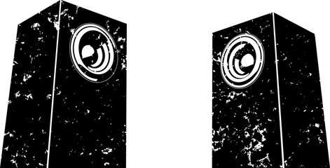 grunge sound-system speaker illustration icon in black and white