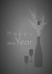 happy new year and glasses with bottle