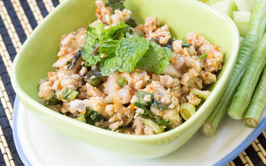 thai food spicy minced chicken salad