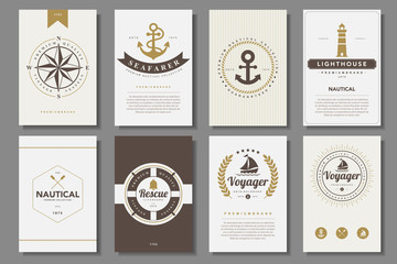 Fototapeta premium Set of nautical brochures in vintage style