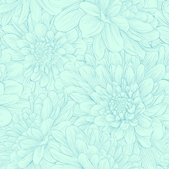 Beautiful seamless pattern with blue dahlia flowers.