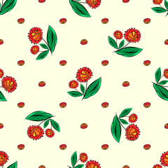 Red flowers and berries seamless background