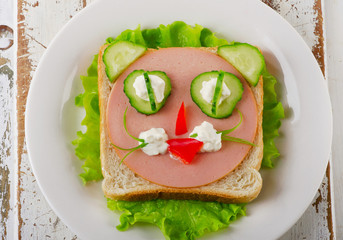 Breakfast with a smiling toast.