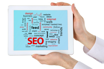 Connected words on touch-screen tablet-pc, isolated on white